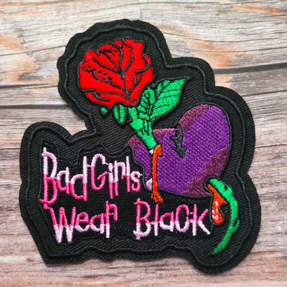 Bad Girls Wear Black Gothic Punk Rose Emo 90'S Y2k Embroidered Patch